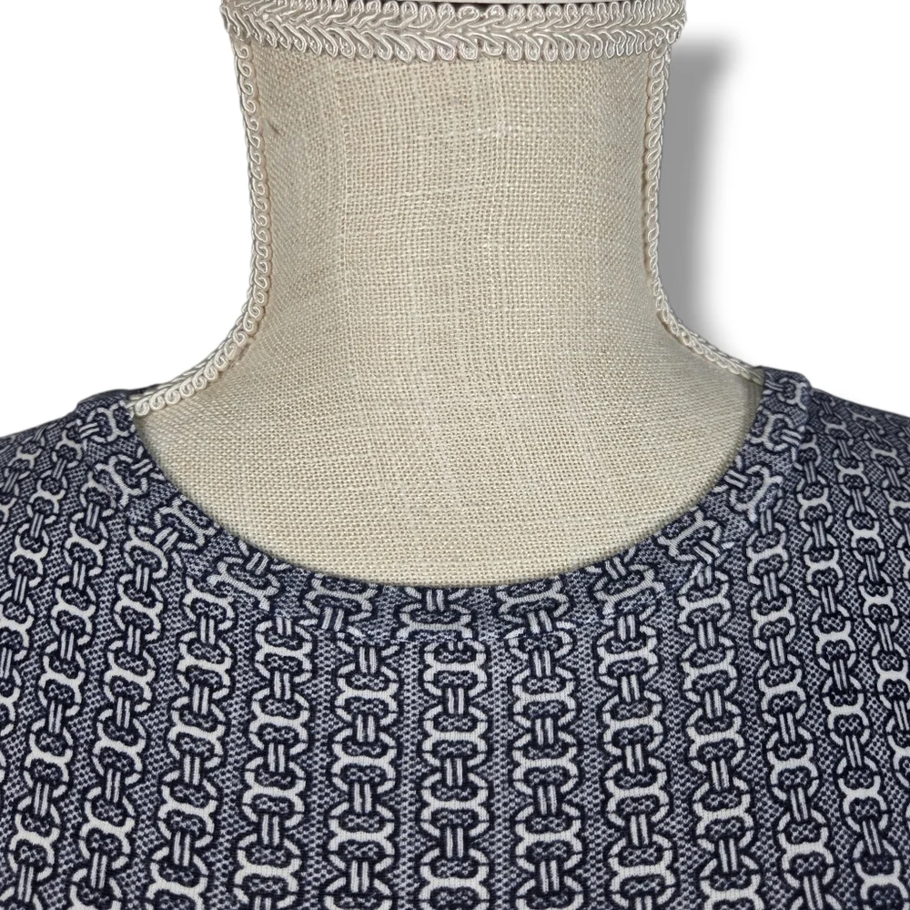 Tory Burch Knit Top Small Navy White Link Print T-shirt Red Metal Logo Womens